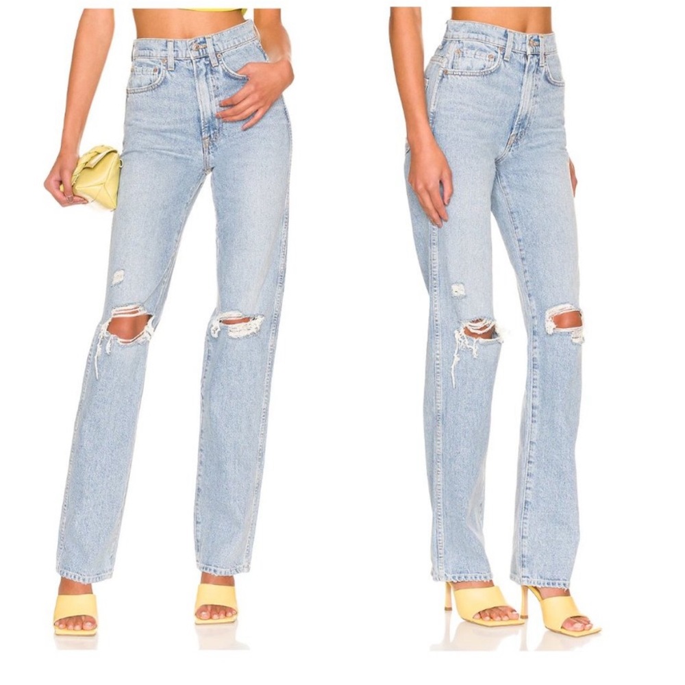 GRLFRND | NEW Sara Super High Rise Slim Straight Jeans in Red Rock Size 24